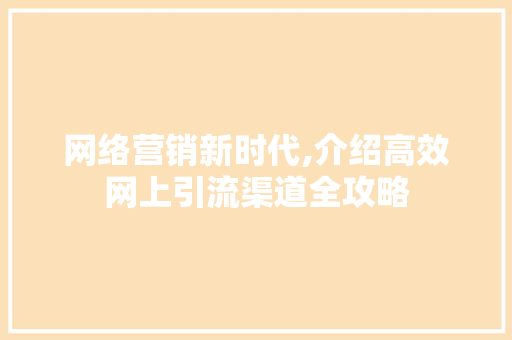 网络营销新时代,介绍高效网上引流渠道全攻略