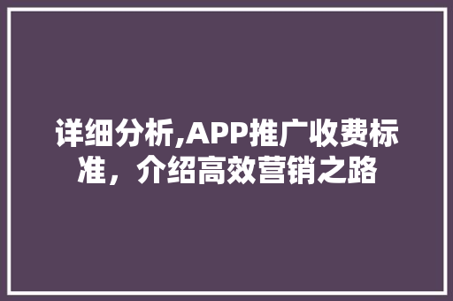 详细分析,APP推广收费标准，介绍高效营销之路 百度SEO