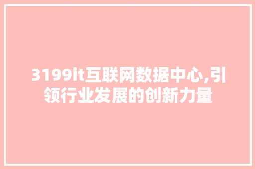 3199it互联网数据中心,引领行业发展的创新力量 神马SEO