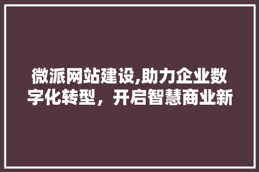 微派网站建设,助力企业数字化转型，开启智慧商业新篇章 百度SEO