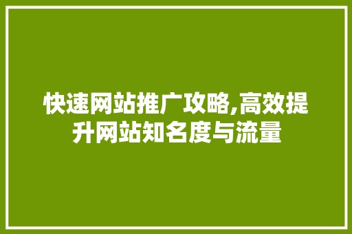快速网站推广攻略,高效提升网站知名度与流量 神马SEO