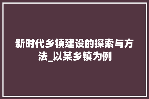 新时代乡镇建设的探索与方法_以某乡镇为例