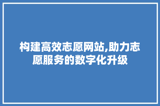 构建高效志愿网站,助力志愿服务的数字化升级