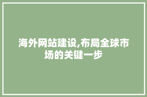 海外网站建设,布局全球市场的关键一步