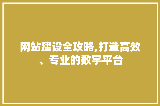 网站建设全攻略,打造高效、专业的数字平台