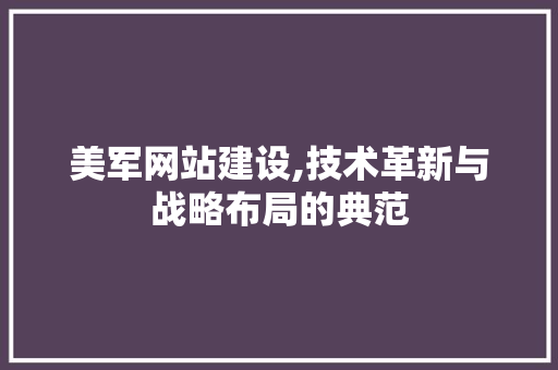 美军网站建设,技术革新与战略布局的典范