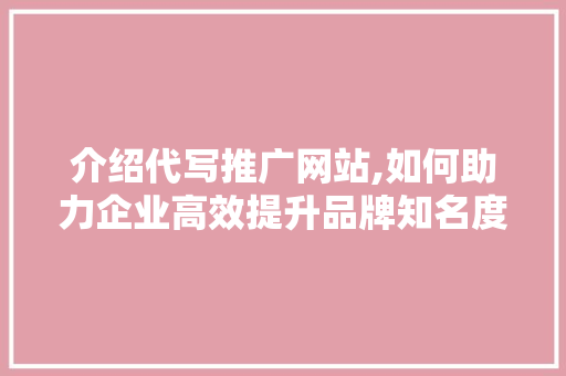 介绍代写推广网站,如何助力企业高效提升品牌知名度 神马SEO