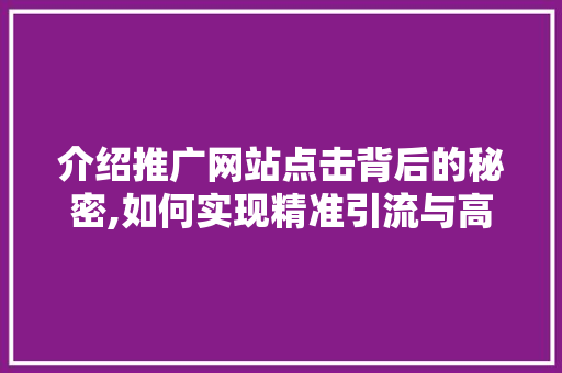 介绍推广网站点击背后的秘密,如何实现精准引流与高效转化 神马SEO