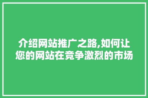介绍网站推广之路,如何让您的网站在竞争激烈的市场中脱颖而出 神马SEO