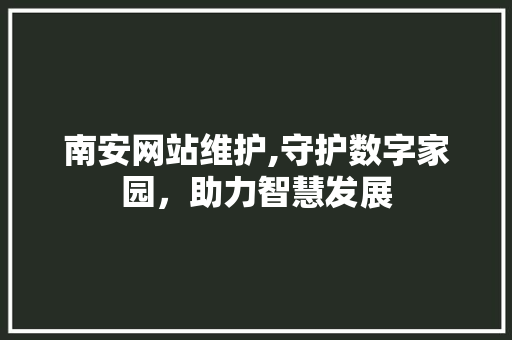 南安网站维护,守护数字家园，助力智慧发展