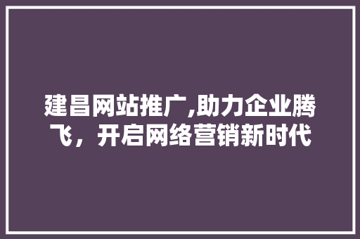建昌网站推广,助力企业腾飞，开启网络营销新时代 必应SEO