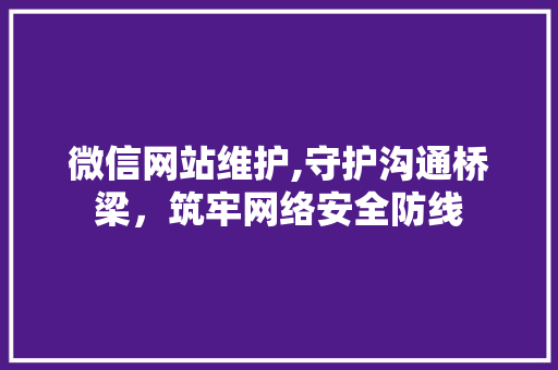微信网站维护,守护沟通桥梁，筑牢网络安全防线