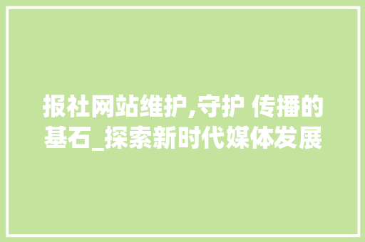 报社网站维护,守护 传播的基石_探索新时代媒体发展的关键一环