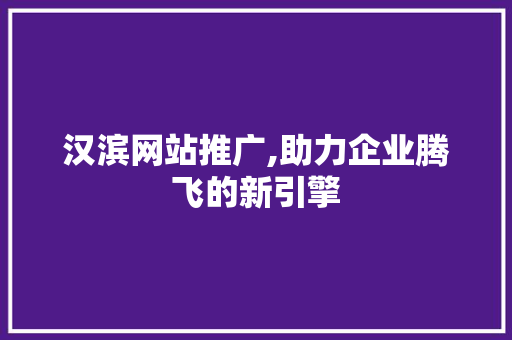 汉滨网站推广,助力企业腾飞的新引擎 神马SEO