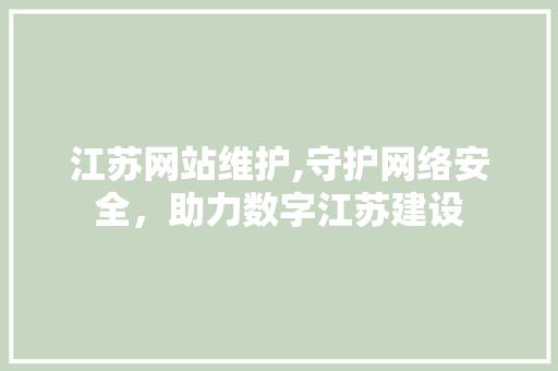 江苏网站维护,守护网络安全，助力数字江苏建设