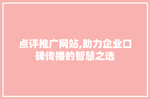 点评推广网站,助力企业口碑传播的智慧之选