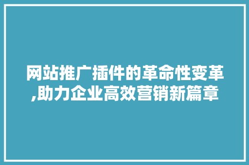 网站推广插件的革命性变革,助力企业高效营销新篇章