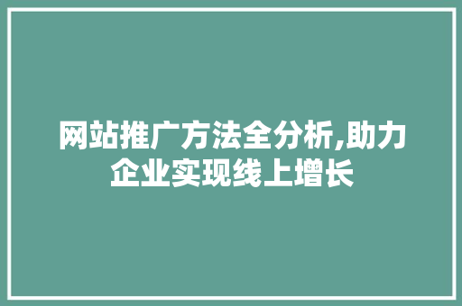 网站推广方法全分析,助力企业实现线上增长 百度SEO