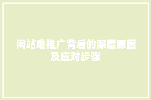 网站难推广背后的深层原因及应对步骤