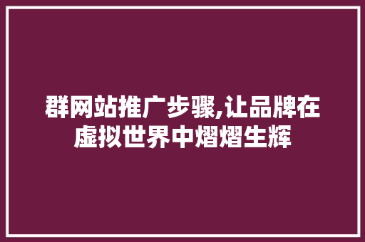 群网站推广步骤,让品牌在虚拟世界中熠熠生辉 GoogleSEO