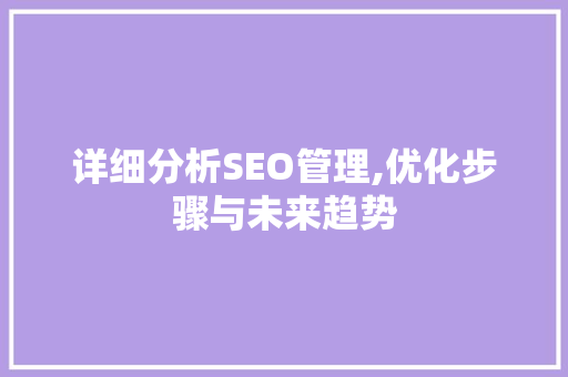 详细分析SEO管理,优化步骤与未来趋势 神马SEO