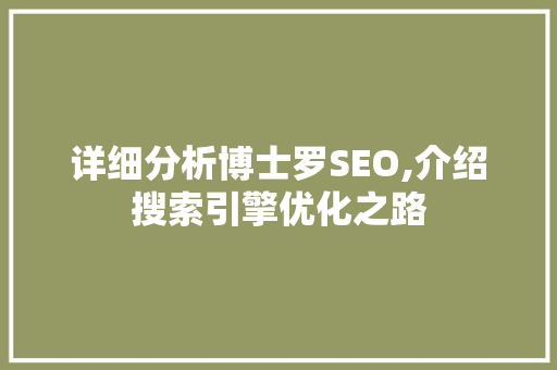 详细分析博士罗SEO,介绍搜索引擎优化之路 神马SEO