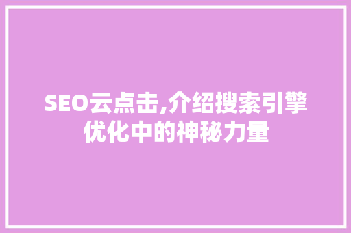SEO云点击,介绍搜索引擎优化中的神秘力量