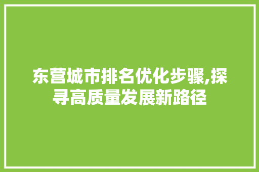 东营城市排名优化步骤,探寻高质量发展新路径