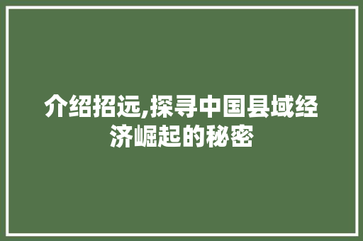 介绍招远,探寻中国县域经济崛起的秘密