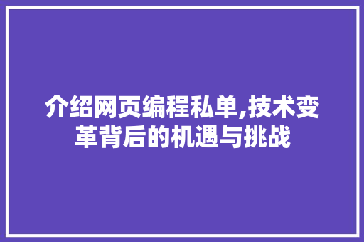 介绍网页编程私单,技术变革背后的机遇与挑战