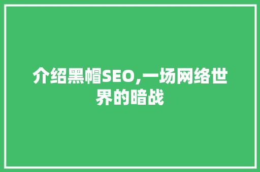 介绍黑帽SEO,一场网络世界的暗战