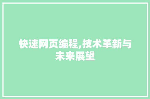 快速网页编程,技术革新与未来展望