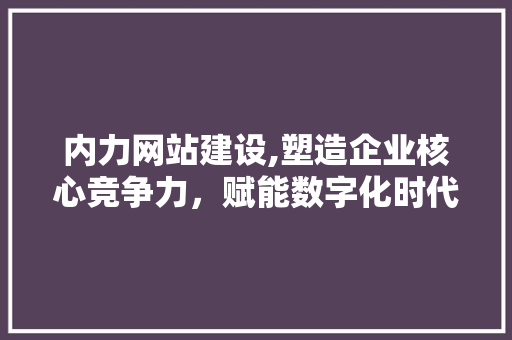 内力网站建设,塑造企业核心竞争力，赋能数字化时代发展 神马SEO