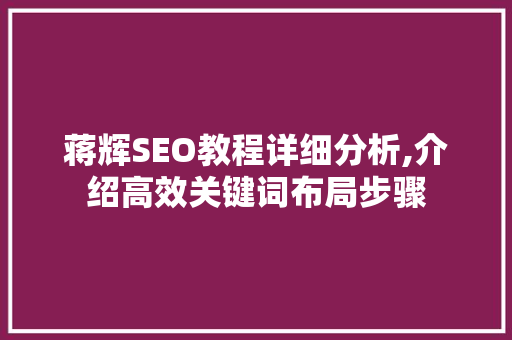 蒋辉SEO教程详细分析,介绍高效关键词布局步骤