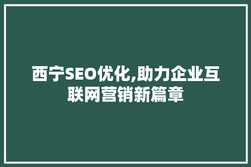 西宁SEO优化,助力企业互联网营销新篇章 GoogleSEO