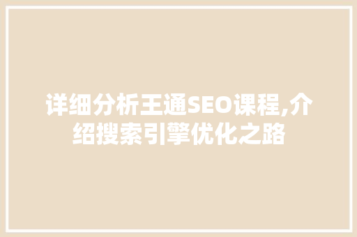 详细分析王通SEO课程,介绍搜索引擎优化之路