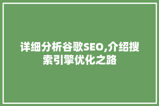 详细分析谷歌SEO,介绍搜索引擎优化之路 百度SEO