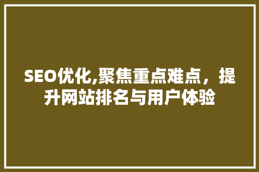 SEO优化,聚焦重点难点，提升网站排名与用户体验 神马SEO