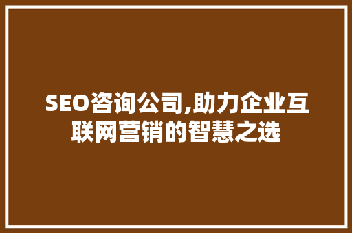 SEO咨询公司,助力企业互联网营销的智慧之选