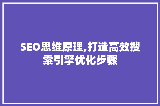 SEO思维原理,打造高效搜索引擎优化步骤 搜狗SEO