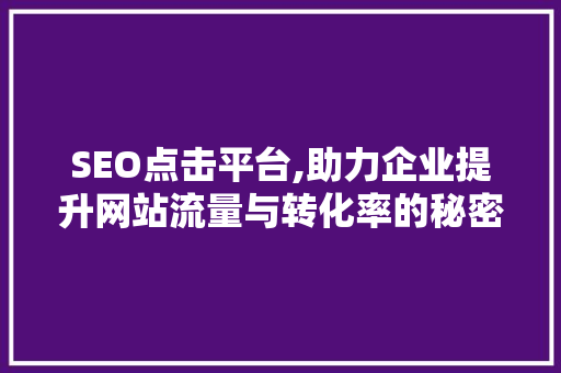 SEO点击平台,助力企业提升网站流量与转化率的秘密武器
