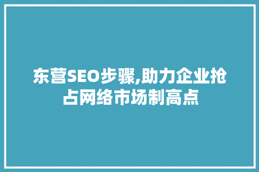 东营SEO步骤,助力企业抢占网络市场制高点 神马SEO