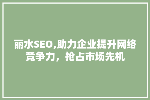 丽水SEO,助力企业提升网络竞争力，抢占市场先机 神马SEO