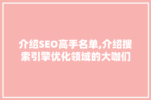 介绍SEO高手名单,介绍搜索引擎优化领域的大咖们 必应SEO