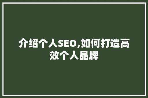 介绍个人SEO,如何打造高效个人品牌 GoogleSEO