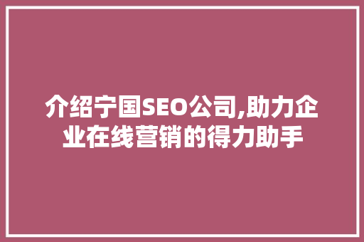 介绍宁国SEO公司,助力企业在线营销的得力助手 GoogleSEO