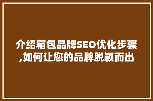 介绍箱包品牌SEO优化步骤,如何让您的品牌脱颖而出 搜狗SEO
