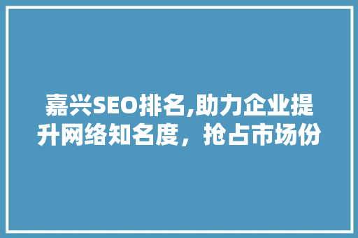 嘉兴SEO排名,助力企业提升网络知名度，抢占市场份额