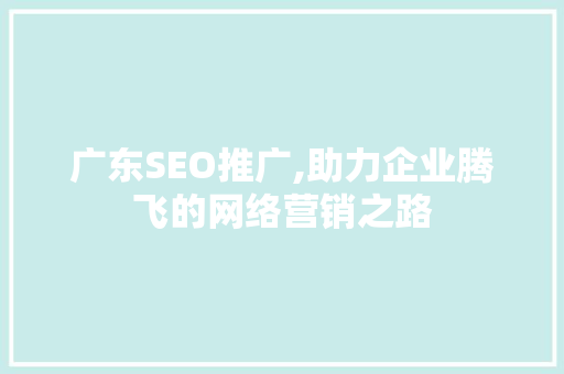 广东SEO推广,助力企业腾飞的网络营销之路 GoogleSEO