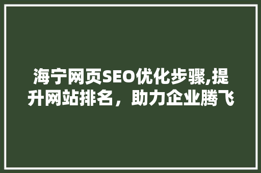 海宁网页SEO优化步骤,提升网站排名，助力企业腾飞 必应SEO